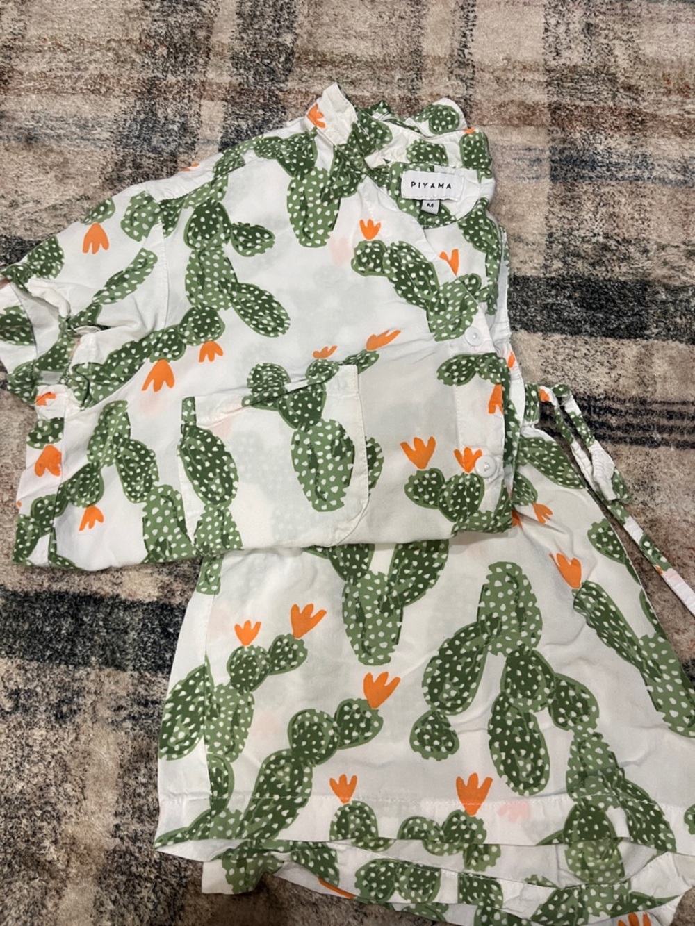 Piyama Cactus Print Pajama Set - White with Green & Orange